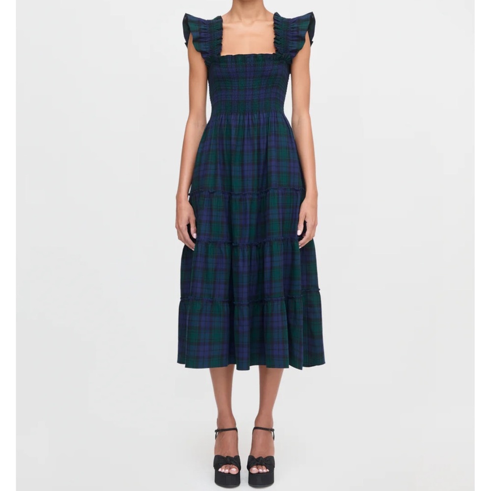 Hill House Ellie Blackwatch Tartan Midi Dress